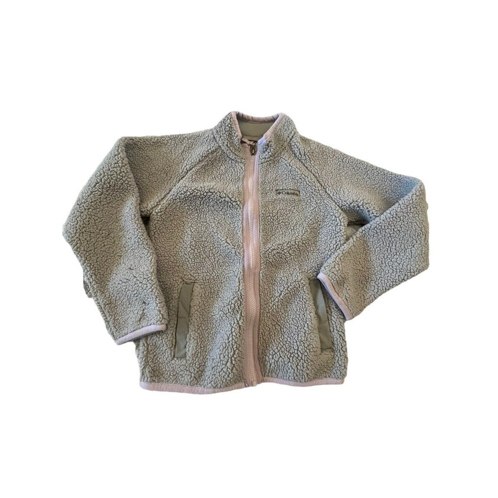 Columbia Girl's Gray Sherpa Full Zip Fleece Jacket Small 8